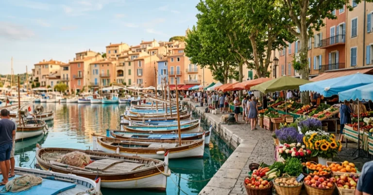 Le marché de Sanary-sur-Mer le long du port