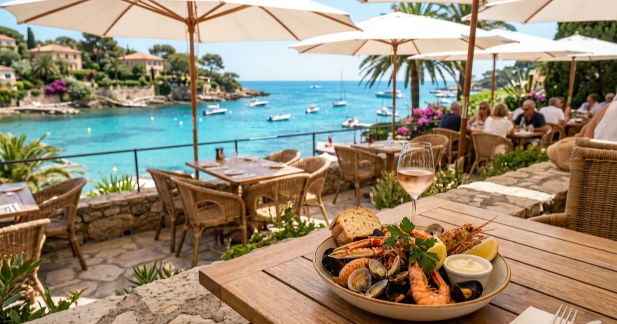 Terrasse de restaurant face à la mer aux Sablettes, presqu'île de La Seyne