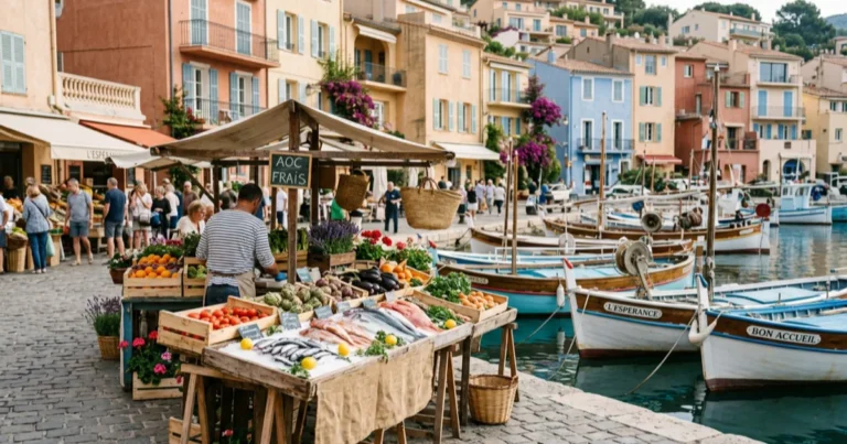 Le marché de Saint-Mandrier-sur-Mer sur le port du village