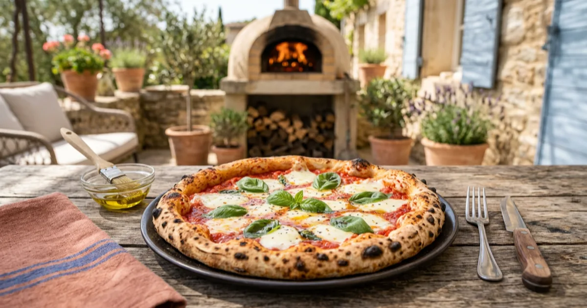 Pizza au feu de bois sur une terrasse ensoleillée à La Seyne-sur-Mer