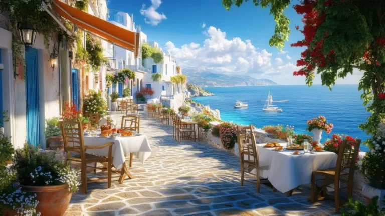 Terrasse de restaurant bord de mer au Pradet avec vue sur la rade de Toulon