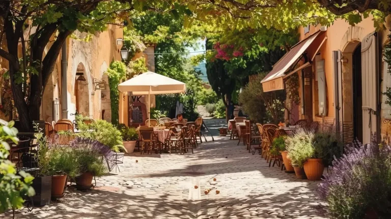Terrasse de restaurant dans une ruelle du village provençal d'Ollioules